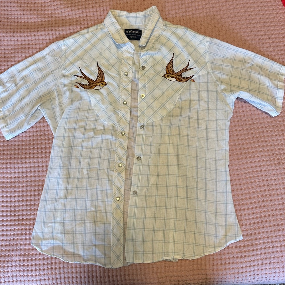 Wrangler Women's Button Down Shirt - White with Brown Accents